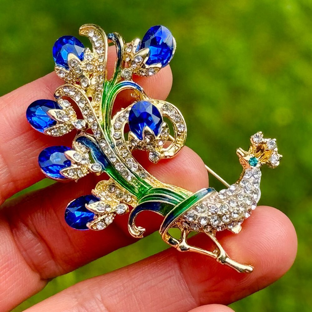 Peacock Brooch Blue Peacock Pin Rhinestone Peacock Brooch